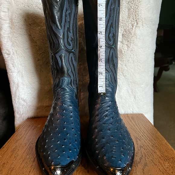 Genuine Indigo Blue Ostrich Cowboy Boots - Picture 4 of 8